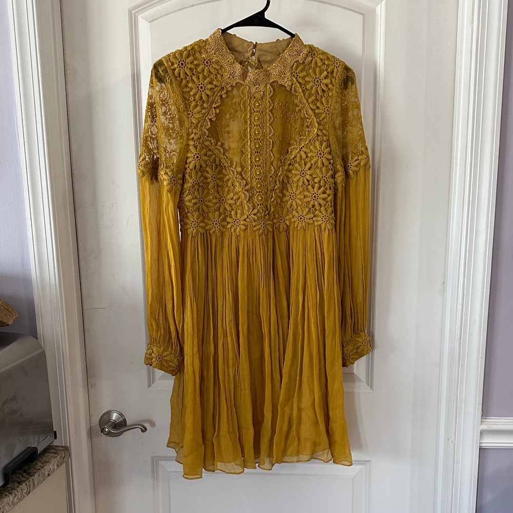 NWT Vintage Free People Elegant Gold Lace and Pearl Dress Size 12